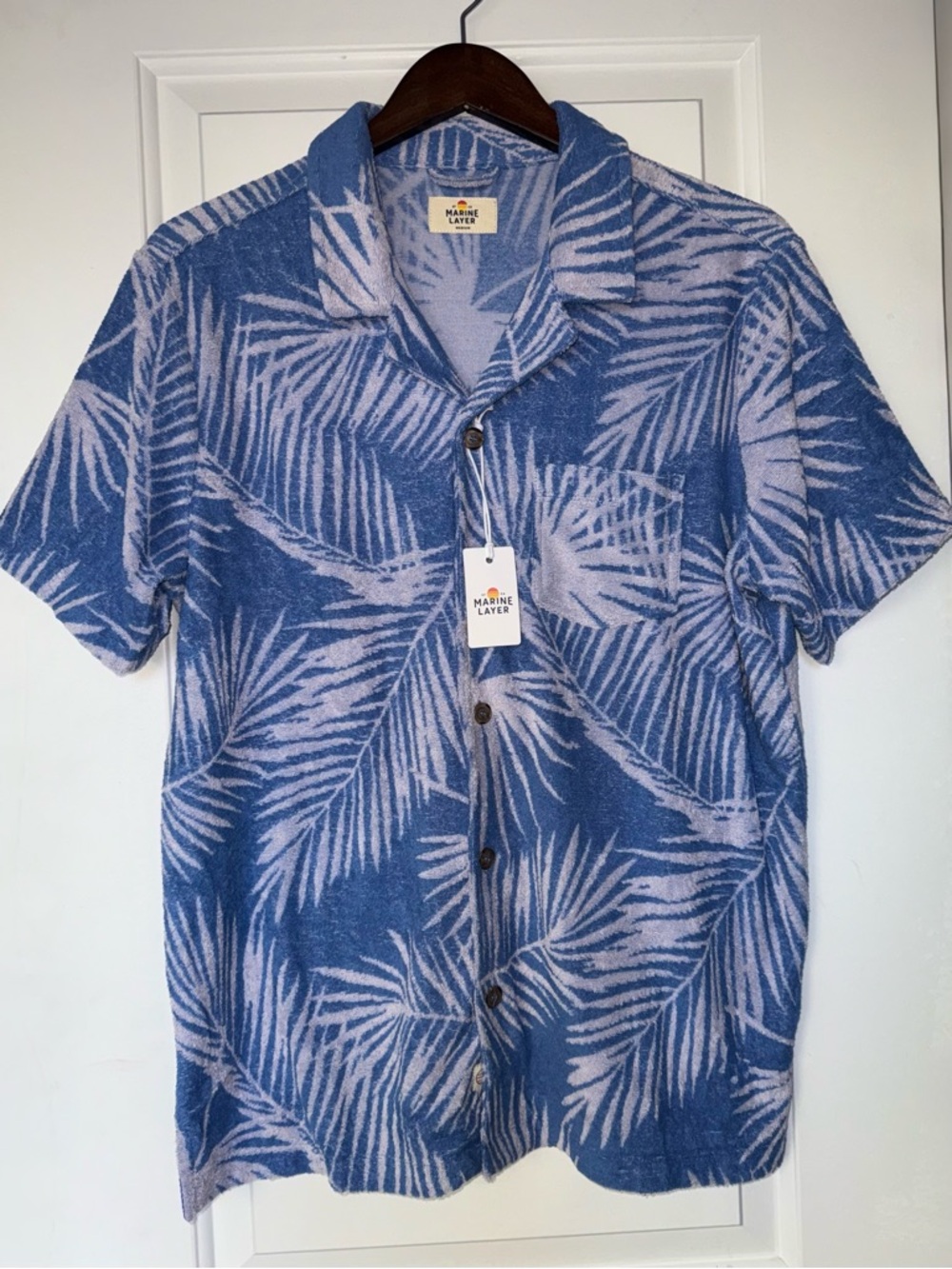 Marine Layer NWT Blue Frond Terry Out Jacquard Resort Shirt - Picture 3 of 8